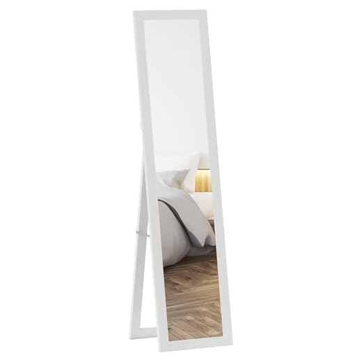 HOMCOM Miroir rectangulaire sur Pied Mural ou à Poser avec Cadre en Bois pour Salon Chambre à Coucher 37 x 157 cm Blanc