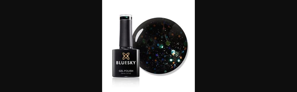 Bluesky Gel Polish Black With Rainbow LT123 Gel Dissolving Nail Polish, Black, Multicoloured Glitter 10ml