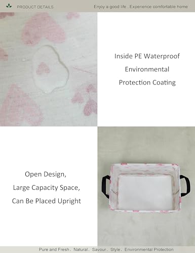 Image of Rectangular Folding Laundry Basket,waterproof Canvas Basket,Gift Basket,Suitable for Children's Room,Office,Clothes,Toys Storage(Pink Love)