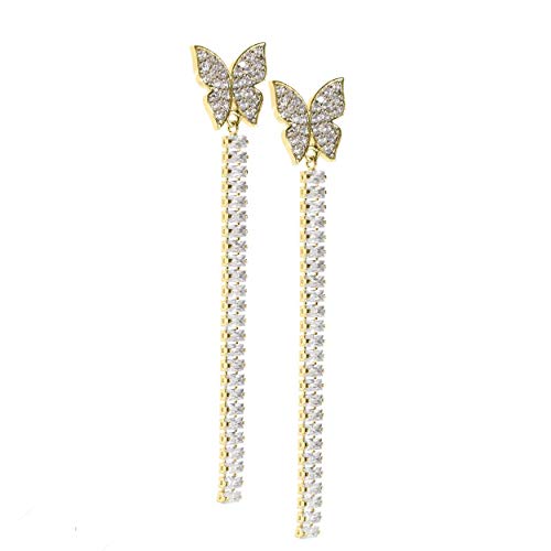 BX Glow by Evelyn Lozada Women's Crystal Linear Yellow Gold Plated Earrings with Signature Butterfly