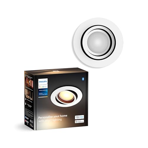 Spot encastré Philips Hue Milliskin White Ambiance, blanc (400 lm / 70 mm), lot de 1, lumière blanche chaude à froide, contrôlable via application, compatible avec Amazon Alexa (Echo, Echo Dot)