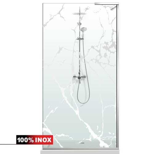 Mampara de ducha de cristal satinado Aqua Roy INOX Marmor White 80x195 cm 3