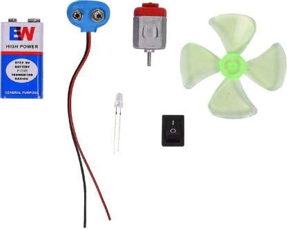 Sunrobotics Science Educational Project 4.5-5V DC Motor, Mini Fan Blade, 9v battery and LED Motor Control Electronic Components Electronic Kit