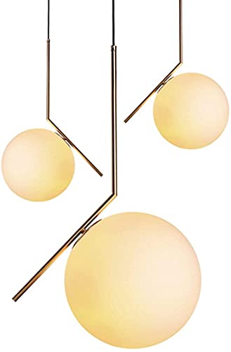 Lanterne suspendue sphérique en verre et fer doré pour salon