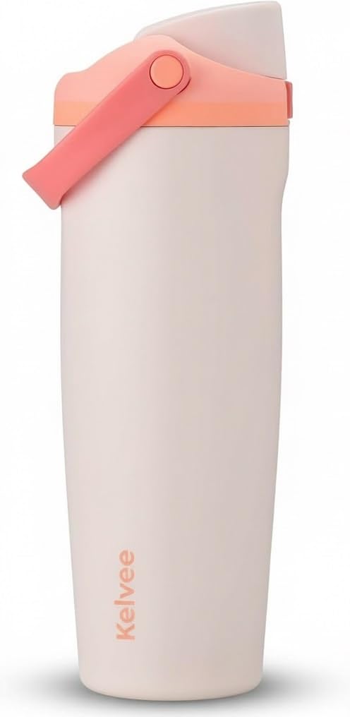 KELVEE FreeSip Sway 900ml Insulated Stainless Steel Water Tumbler with Two-Way Spout & Straw, Bucket Handle, Leak-Proof BPA-Free Sports & Travel Sipper for School, Gym & Outdoor (Sparkling Sherbet)
