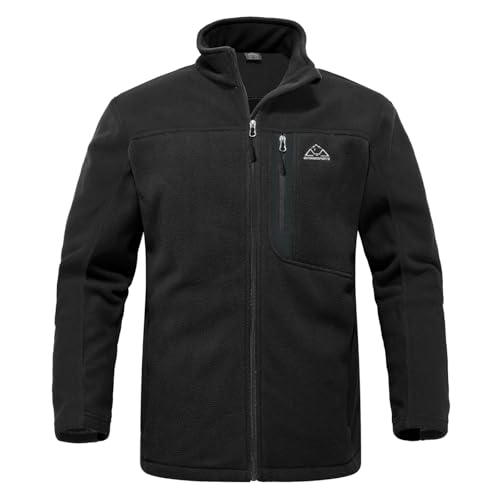 YSENTO Men's Full Zip Micro Fleece Jacket, Black, Size L