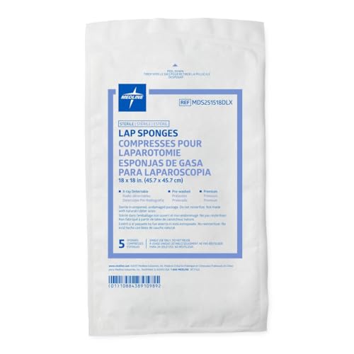 Medline X-Ray Detectable Sterile Super Absorbent Lap Sponges, 18" x 18", Pack of 100