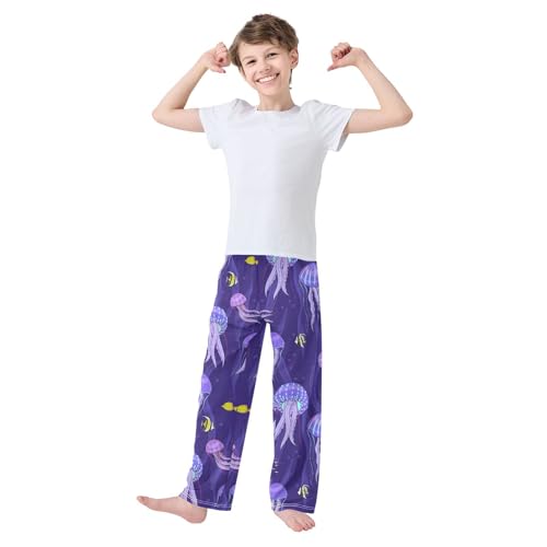 ZZXXB Jellyfish Swimming Boys Long Pants Soft Trousers Elastic Waist Kids Lounge Bottoms with Pockets S-XL2