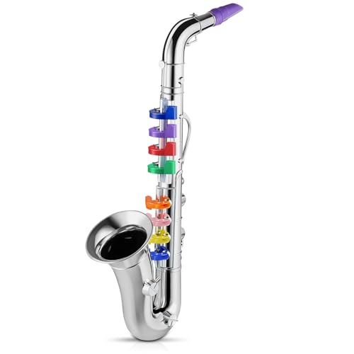 Lewtemi Silver Saxophone Musical Instruments Toy for Kid Toddler Fake Plastic Preschool Music Toy Gift Portable Wind Instrument Early Educational Teaching Songs Toy Gifts for Toddlers Children