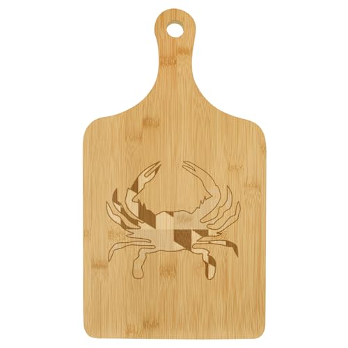 Tabla de Charcutería con Asa, Tabla para Quesos y Cortar en Bambú, Regalo con Diseño de Cangrejo de Maryland (Estándar 15,5" x 9") miniatura 1