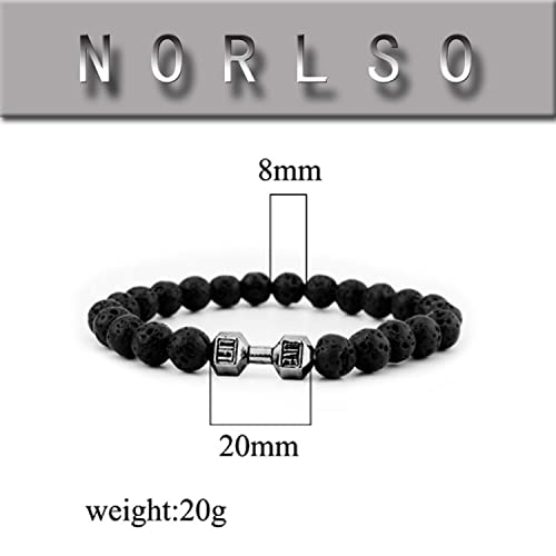 Norlso Black Dumbbell Bracelet For Men Gym Bros Bracelet Volcanic Lava Stone Adjustable Natural Stone Beads Bracelet Fitness Barbell Jewelry For Men (A) #TOP3