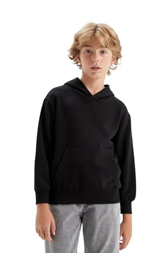 Sweat shirt capuche garçon DeFacto noir en maille souple pour éviter les irritations de la peau