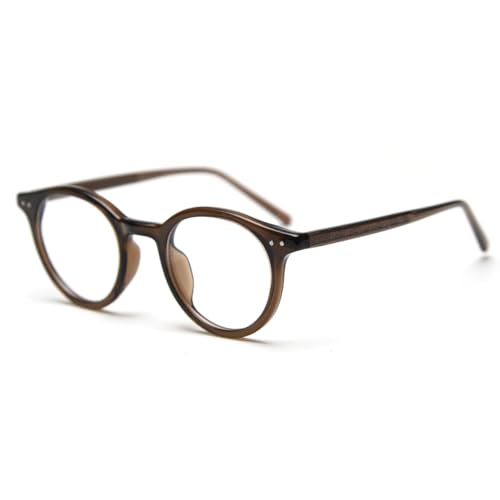 moomoobird Gafas redondas para hombre y mujer TR90 Retro montura de acetato, Marrón con transparente