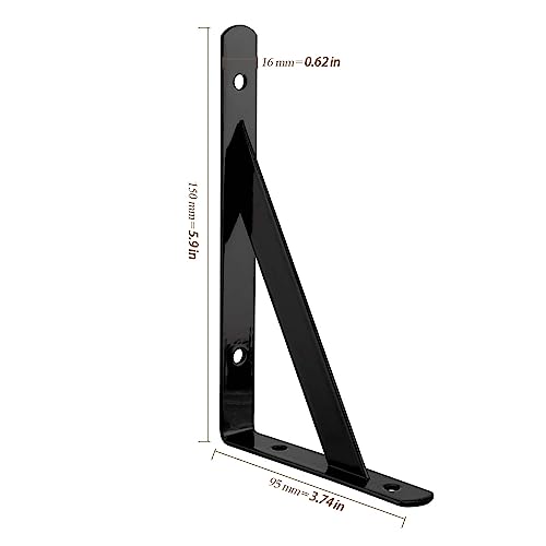 HEIHAK 12 Pack Shelf Bracket Heavy Duty, 6 Inch Black Shelf Support Shelves, Triangle Wall Right Angle Shelf… - Image 2