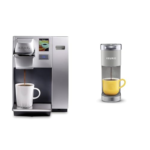Image of Keurig K155 Office Pro Single Cup Commercial K-Cup Pod Coffee Maker, Silver & K-Mini Plus Single Serve K-Cup Pod Coffee Maker, Studio Gray