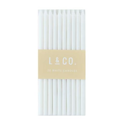 l&co 20 Count Tall Skinny White Birthday Cake Candles for Birthday Wedding Party Cakes Decorations