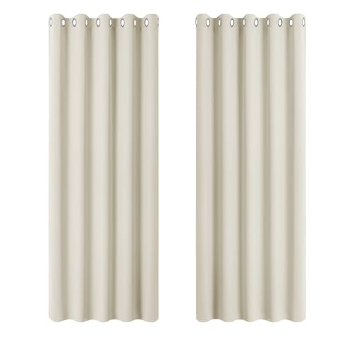 PONY DANCE Blackout Curtains for Bedroom Handmade Eyelet Curtains Thermal Insulated Blackout Room for Living Room 168 x 137 cm Light Beige 2 Panels