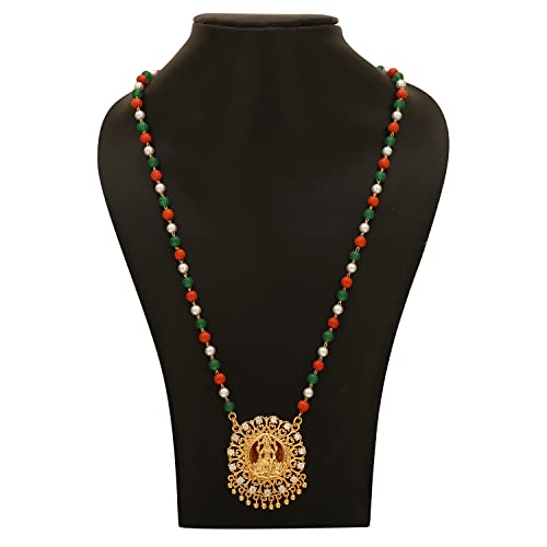 Radha's Creations Alloy 22K Yellow Gold Plated Laxmi Goddess Pendant Pearl Chain Necklace For Women's & Girl's - Gold 3 31f4Hnar80L. SL500