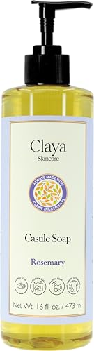 Claya Liquid Castile Soap – Organic Ingredients, Biodegradable, Gentle for Sensitive Skin and Versatile Use (16 fl oz (Pump Cap), Rosemary)