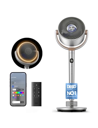 Dreo 40 Inch Smart Standing Fan, 20dB Silent Pedestal Fans for Bedroom, 120°+120° Oscillating Quiet Cooling Fan, Wi-Fi/Voice Control, DC Motor, 9 Speeds, 6 Modes, 12H Timer, 90 ft Circulator, Silver
