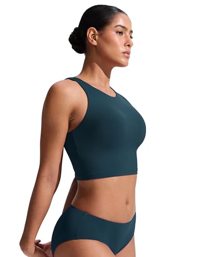 Image of CRZ YOGA Racerback Crop Bikini Tops | Built-in Pads, A-D Cup, High Neck, Swim, Bathing Suit Tank for Women