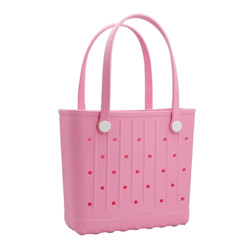 CXY Rubber Beach Bag for Women EVA Washable Tote Bags for Beach Waterproof & Sand-proof Handbags Pool Boat Work Sports (Pink)2