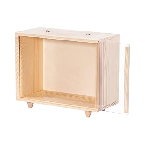 Wooden Display Case for Collectibles, Useekoo Diorama Box Storage Container with Handle and Slide Acrylic Lid, Shadow Box Unfinished Rustic Desktop Box for Dolls, Collections 7.7'' x 3.7'' x 5.9'' Cover