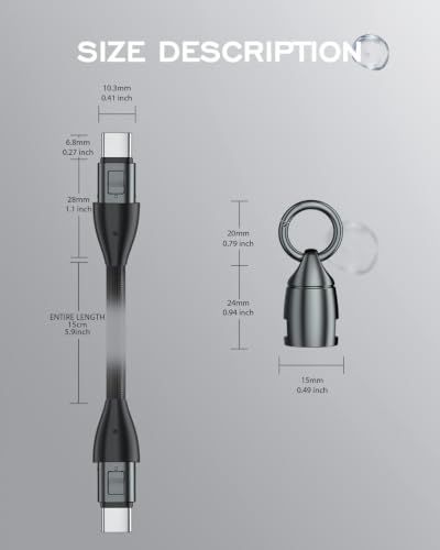 Image of Short USB C Cable PD 240W(1 Pack), 6 Inch Keychain USB C Cable /Phone Lanyard USB-C to Type-C Cables /Fast Charging Cables for Phone17 /16 /15 Samsung Galaxy Tablet Laptop External SSD(Black)