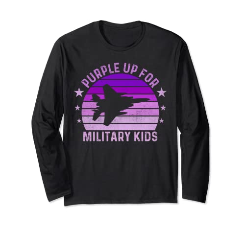 Purple Up for Military Kids Military Child Month Kids Funny Manga Larga