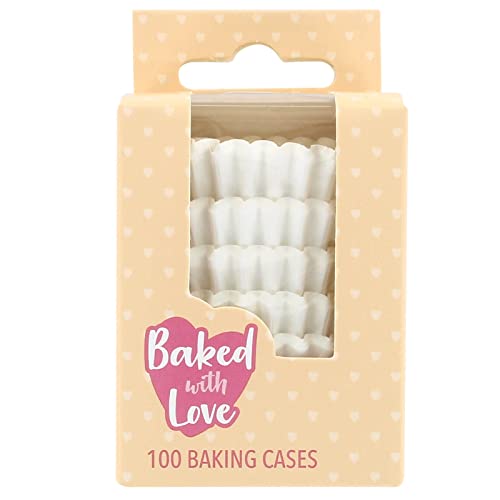 Baked with Love White Mini Cupcake Cases 30mm Baking Cups Greaseproof Paper Cases for Mini Muffins Fairy Cakes and Cupcakes Pack of 100 650542