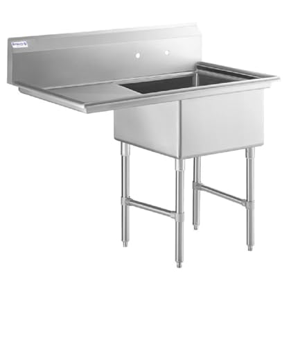 Image of Empura 51 inch Wide Stainless Steel One Compartment Commercial Sink | Utility 24 inch x 24 inch Bowl for Restaurant Laundry Hotel | 24 inch Left Drainboard, 9.75 inch Backsplash, 50.5 inchW x 29.5 inchD x 44.25 inchH, 16 Gauge, NSF
