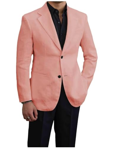Men's Casual Linen Blazer Jacket Single Breasted Sports Coat Vintage Notched Lapel Wedding Tuxedo