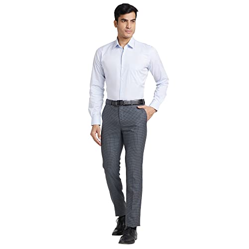 Image of Raymond Men's Polyviscose Blend Checks Pattern Slim Fit Flat Front Formal Trouser