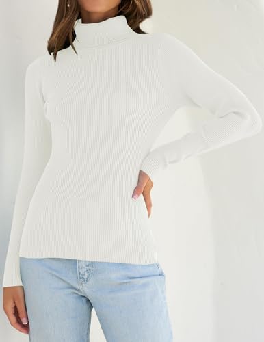 Image of ZESICA Women's Turtleneck Long Sleeve Shirts 2026 Spring Trendy Tops Slim Fitted Ribbed Knit Basic Casual Sweater