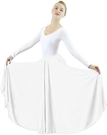 Danzcue Womens Long Full Circle Dance Skirt, White, L-XL