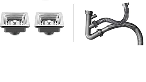 Image of Double Bowl Kitchen Sink - 37x18x10 inches|304 Stainless Steel Sink with Matte Finish|Handmade Kitchen Sink Including Coupling, Waste Pipe & Drain Basket|Sink for Kitchen Basin|Kitchen Sinks