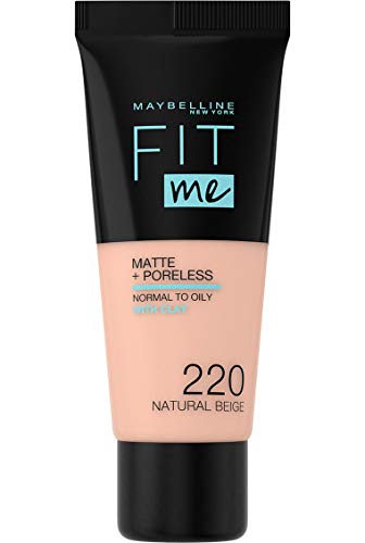 Maybelline New-York Foundation Fluide Fit Me Matte & Poreless Foundation für normale bis fettige Haut, Farbton 220 Beige Natur, 30 ml