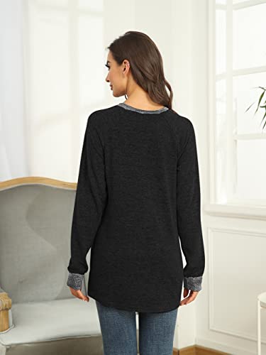 iChunhua Women Tunic Tops Cotton Winter Plain Long Sweatshirt Oversized Jumper Black-S2 XXL - Image 3