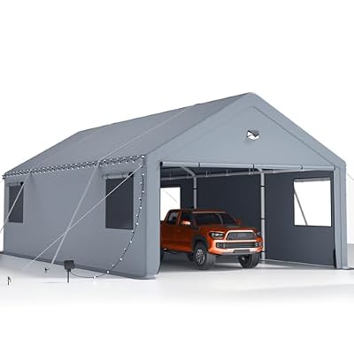 2 Car Carports 20x20 Heavy Duty,Portable Garage with 180g Removable Side Walls&Doors, All Weather Shelter Shed Canopy with Reinforced Steel Poles for Cars&SUVS, Trucks, Boats, and Automobiles(2 Box)