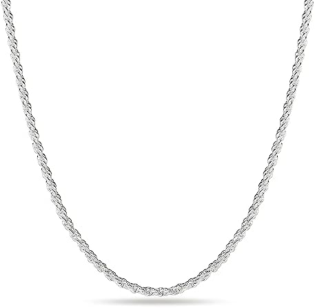Sterling Silver Clasp Chain for Mens Necklace 22 Inches Silver Chain for Men Rope Chain Necklace 2.5mm Diamond Cut Silver Mens Chain Necklace 925 Sterling Silver Chain for Mens Rope Chain Necklace