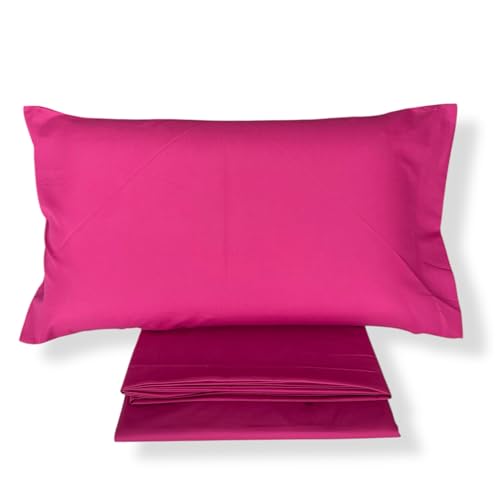 Malika Home Set Lenzuola Una piazza e mezza in Microfibra – Lenzuolo Sotto con Angoli 200x130 cm, Lenzuolo Sopra 285x180 cm, 1 Federa 52x82 cm – Made in Italy (Fucsia)