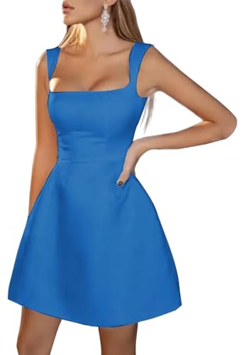 Image of Spaghetti Straps Short Homecoming Dresses Sqaure Neck Satin Mini Cocktail Dress Wedding Party Gowns
