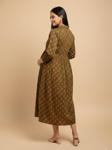 Image of The Mom Store Maternity and Nursing Dress | Pre and Post Pregnancy Dress for Womens | Zipper /Button Opening | Causal Wear | Trendy Stylish Causal Dresses for New Moms