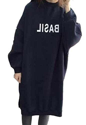 [1/2plus] [ニブンノイチプラス] ワンピース トレーナー スウェット フロント プリント 裏 起毛 レディース (L, 青)