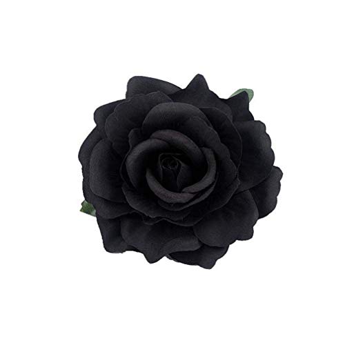 HOLY KT Handmade Bride Women Rose Flower Wreath Dark Red Velvet Rose Hair Flower Clip and Pin Rose Flower Hair Clip Flamenco Dancer Pin Up Flower Brooch (Black)