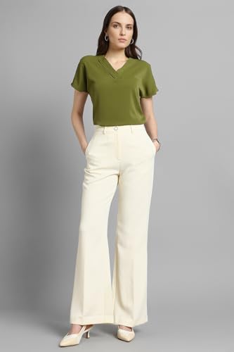 Image of Van Heusen Women's Polyester Regular Fit Half Sleeve V Neck Formal Top