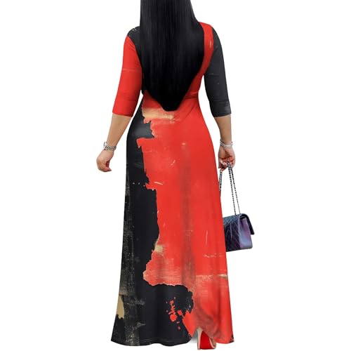 Image of PinkPatty Women's Print Maxi Dresses 3 /4 Sleeve Flowy Long Dress V Neck Wrap Tie Waist Sundress