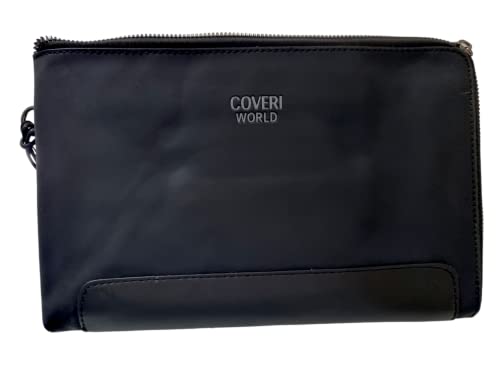 COVERI WORLD Bolso de piel Pu hombre mujer bolso de mano bolso de muñeca bajo brazo grande negro, Negro , 26x 16 x 2 Cover