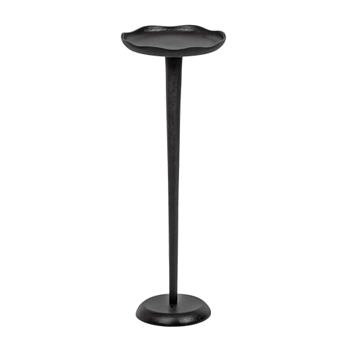 Kate and Laurel Alessia Modern Decorative Metal Drink Table; 8 x 8 x 22; Black; Round Cast Aluminum Pedestal Plant Stand with Rough Texture and Deckled Edge