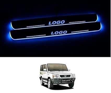 RS Enterprises Cars Tata Sumo Victa Car Door Foot Step Led Sill Plate with Mirror Finish (Set of 4, Blue)